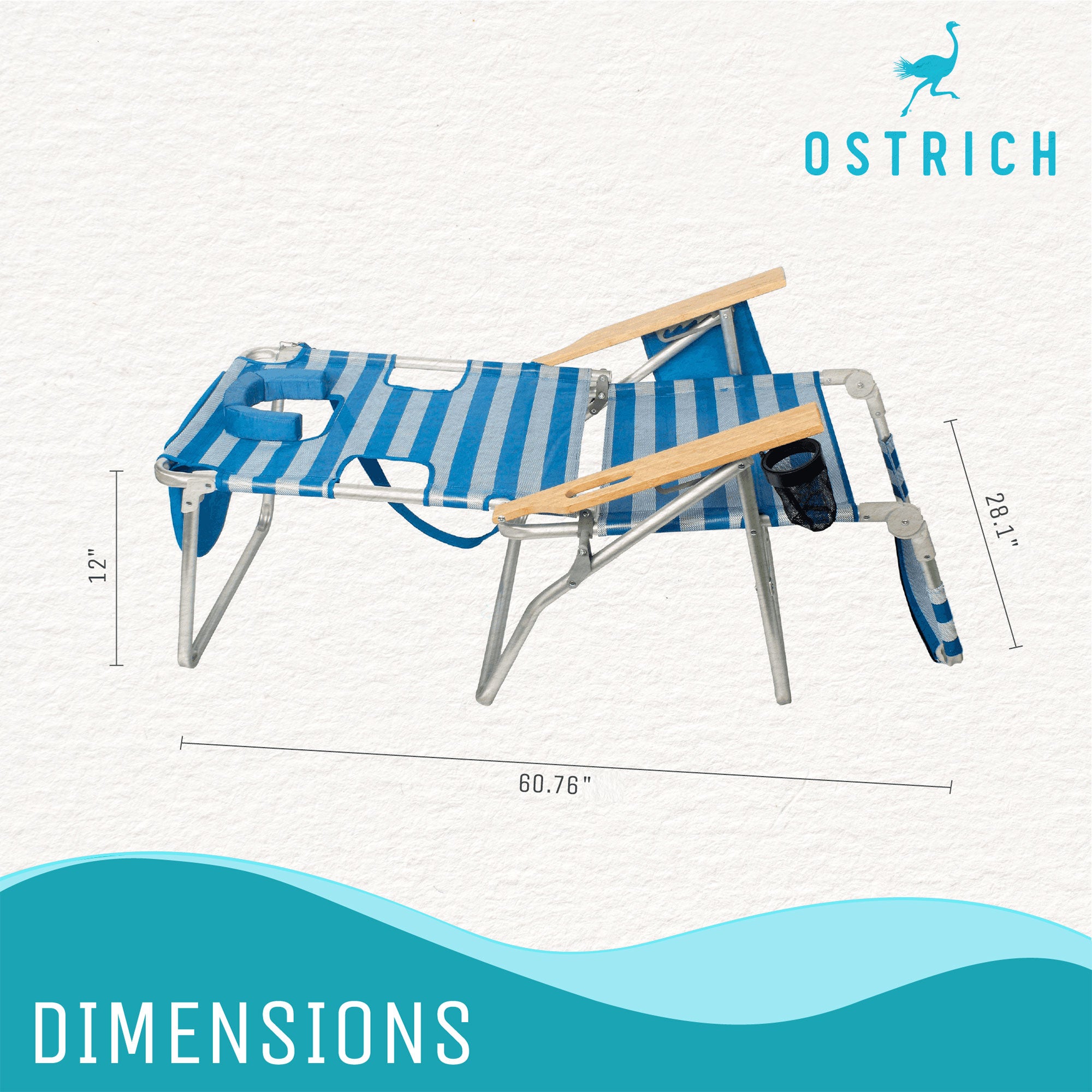 Ostrich 3 N 1 Aluminum 5 Position Reclining Beach Chair, Striped (3 Pack)