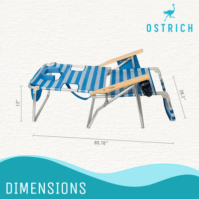 Ostrich Original 3N1 Lightweight Outdoor Beach Lounge Chair w/ Footrest, Stripe