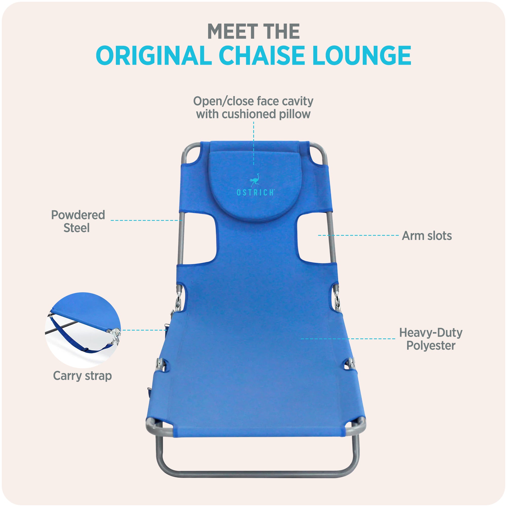Ostrich Chaise Lounge Folding Portable Poolside Beach Chair (For Parts)