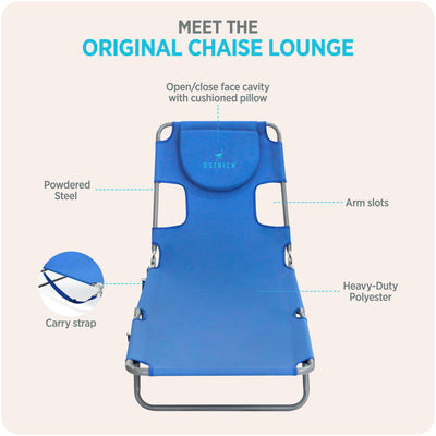 Ostrich Chaise Lounge Folding Portable Poolside Beach Chair (For Parts)