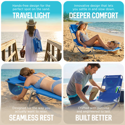 Ostrich The Original Chaise Lounge Facedown Beach Pool Tanning Chair, Ocean Blue - VMInnovations
