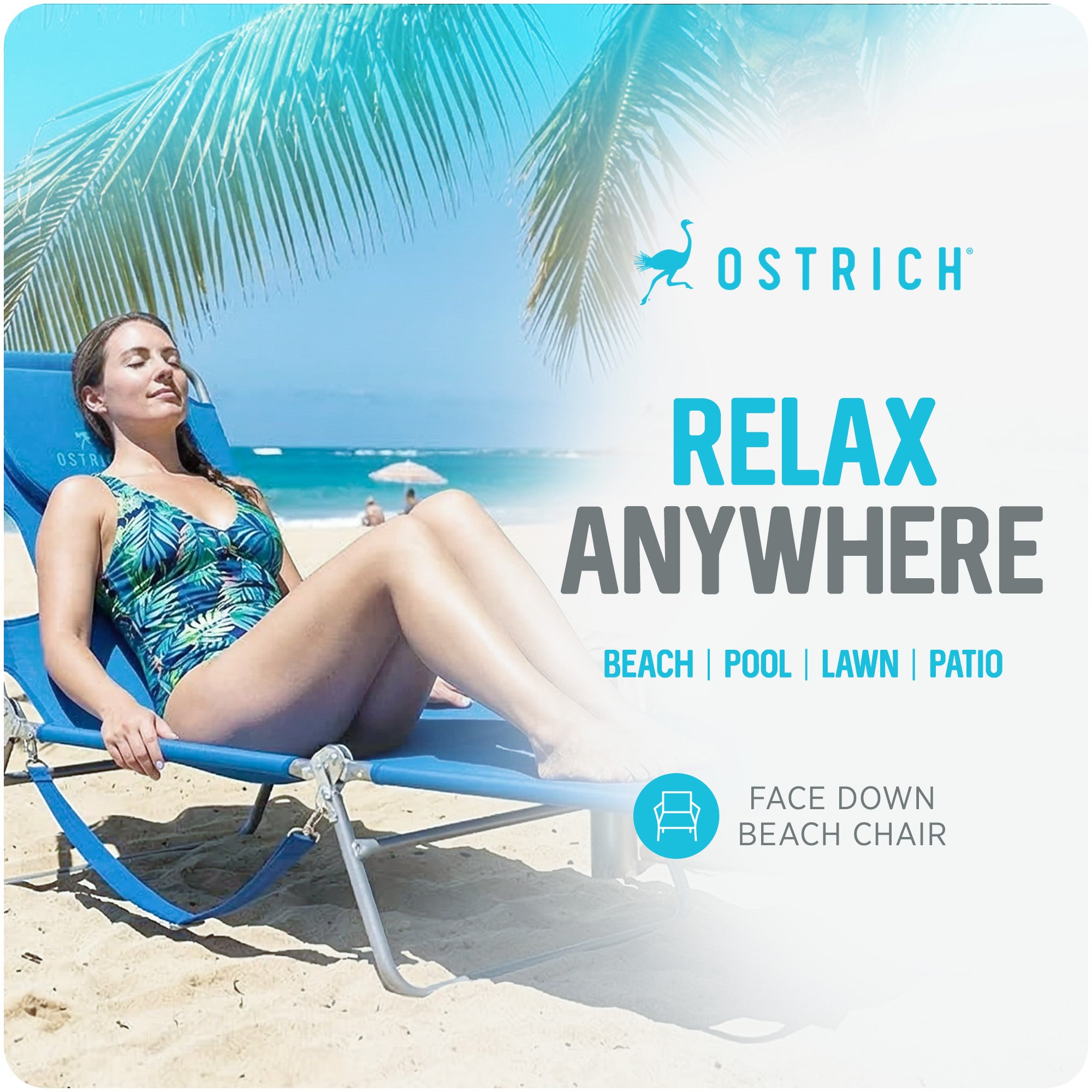Ostrich The Original Chaise Lounge Portable Beach Chair & Custom Fitted Towel