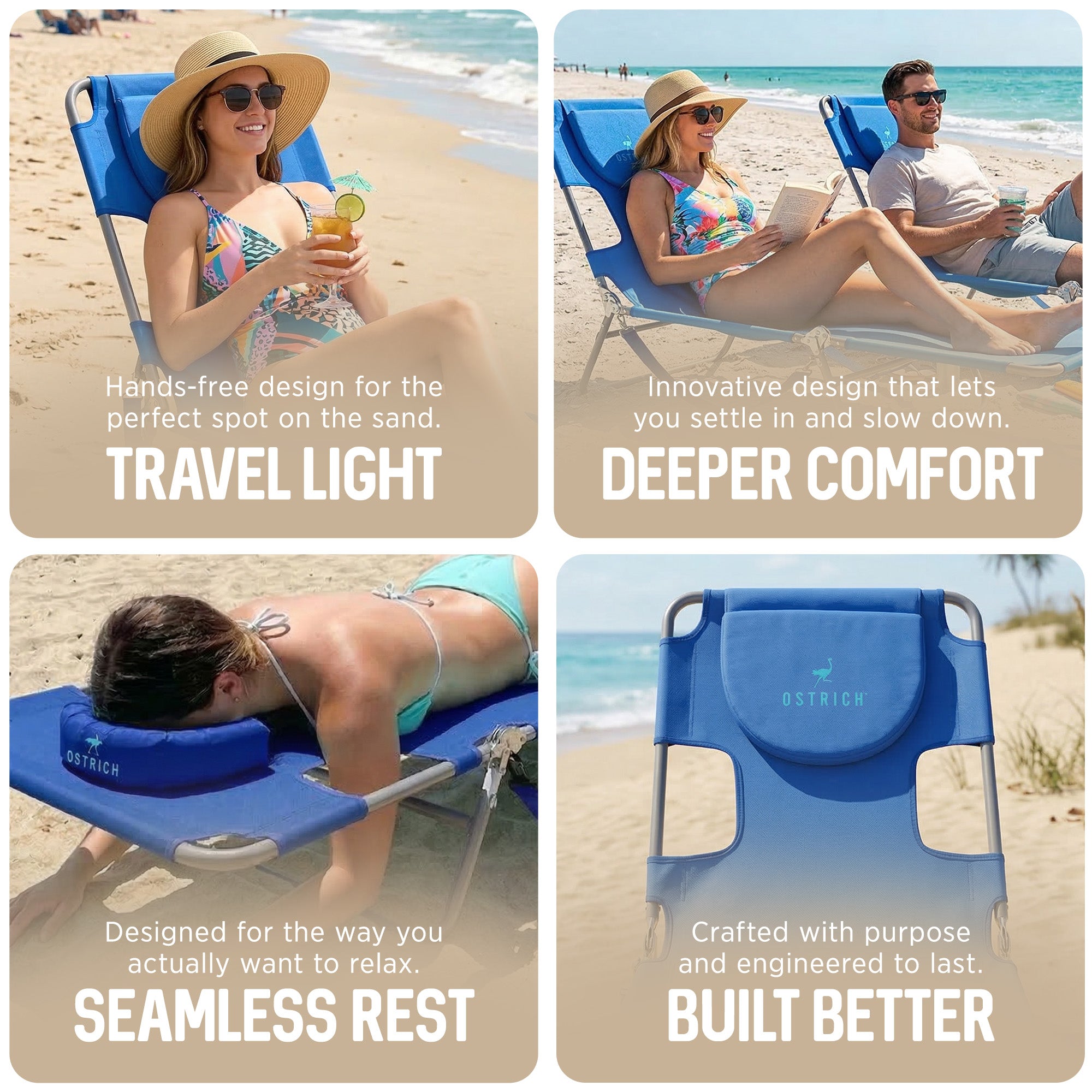 Ostrich The Original Chaise Lounge Portable Beach Chair & Custom Fitted Towel