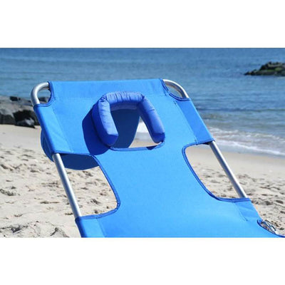 Ostrich Chaise Lounge, Facedown Beach Camping Pool Tanning Chair, Blue (Used)