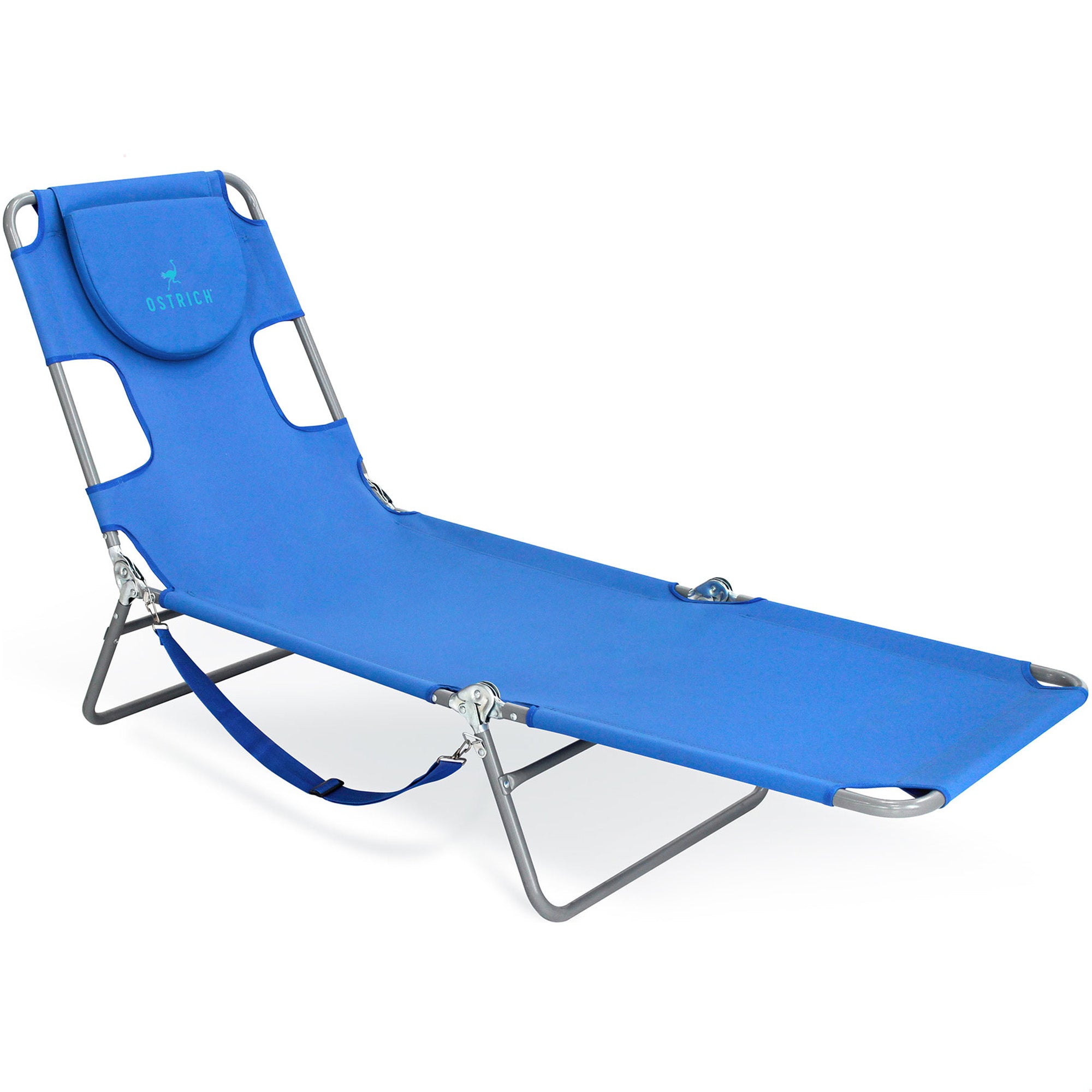 Ostrich Chaise Lounge, Facedown Beach Camping Pool Tanning Chair, Blue (Used)