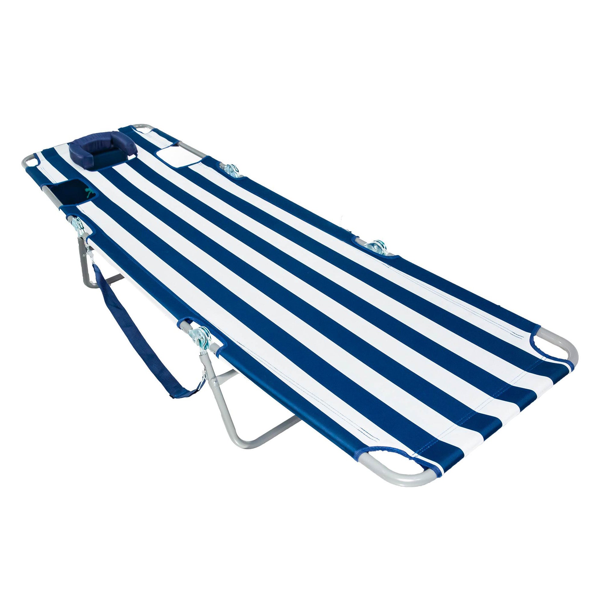 Ostrich Chaise Lounge, Beach Camping Pool Tanning Chair, Blue Stripe (Open Box) - VMInnovations