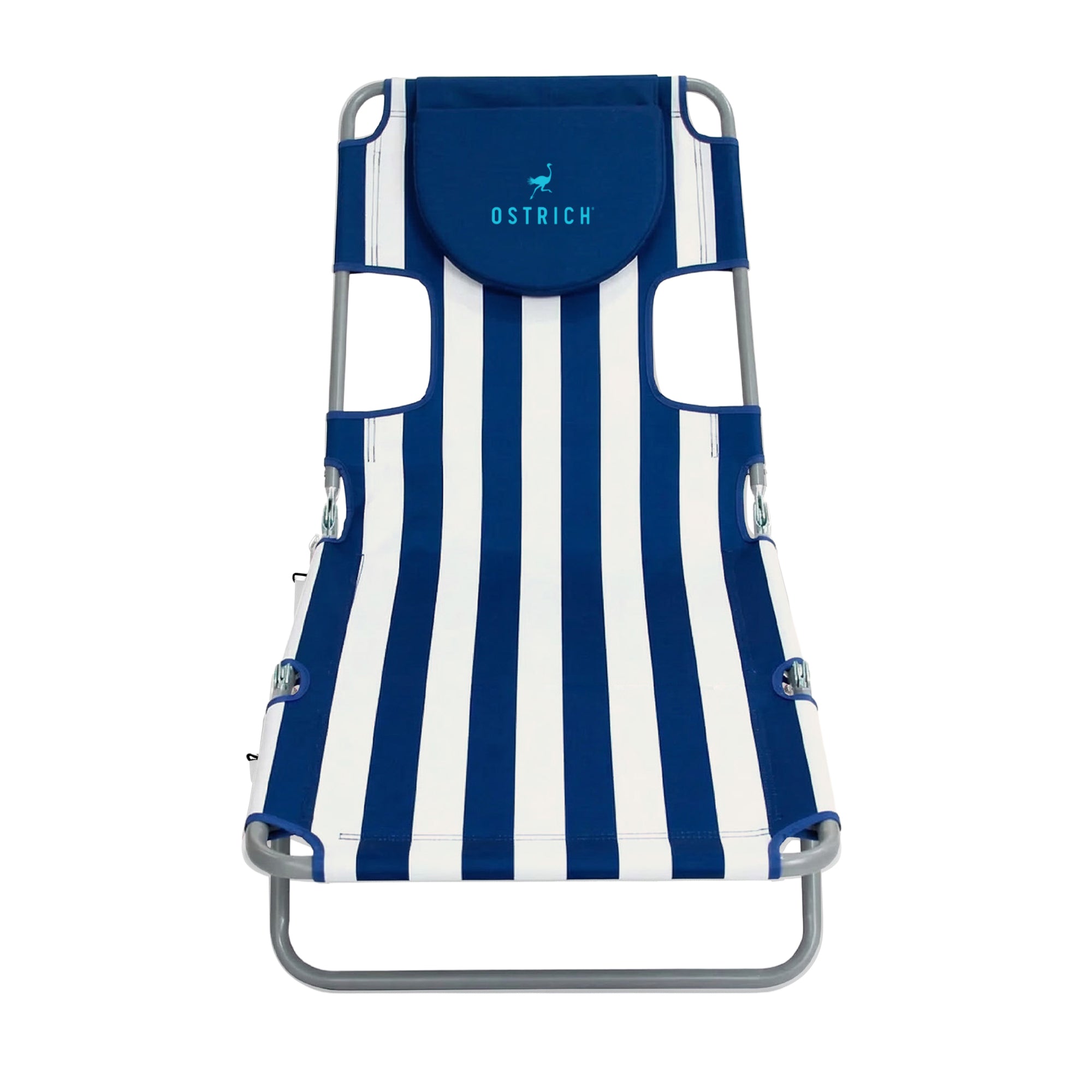 Ostrich Chaise Lounge, Beach Camping Pool Tanning Chair, Blue Stripe (Open Box) - VMInnovations