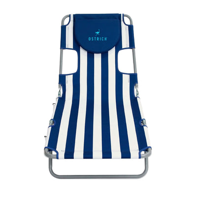 Ostrich Chaise Lounge, Beach Camping Pool Tanning Chair, Blue Stripe (Open Box) - VMInnovations