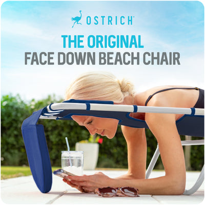Ostrich Chaise Lounge, Beach Camping Pool Tanning Chair, Blue Stripe (Open Box) - VMInnovations
