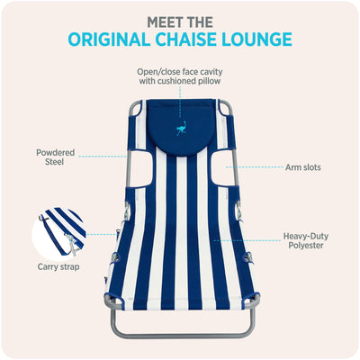 Ostrich Chaise Lounge, Facedown Beach Camping Pool Tanning Chair, Blue Stripe