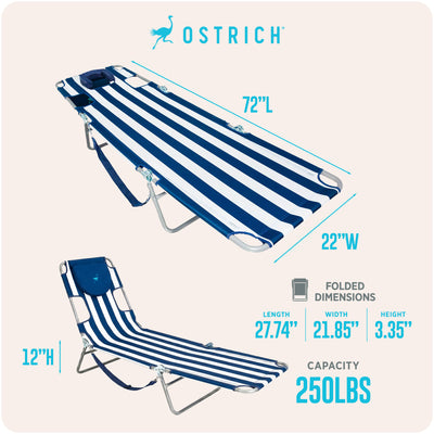 Ostrich Chaise Lounge, Facedown Beach Camping Pool Tanning Chair, Stripe (Used)