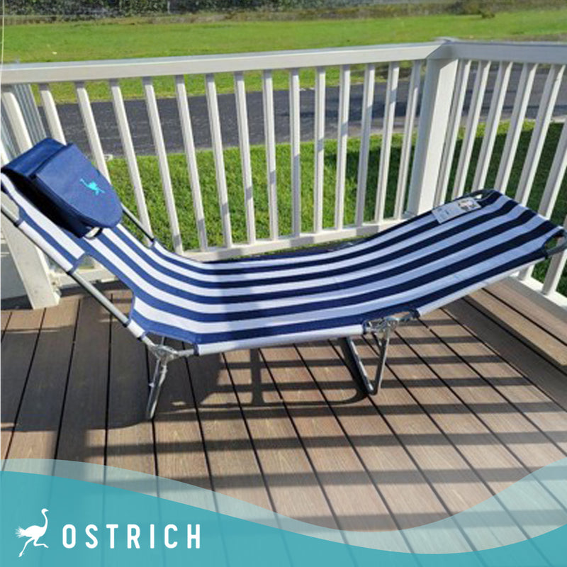 Ostrich Chaise Lounge, Facedown Beach Camping Pool Tanning Chair, Blue Stripe