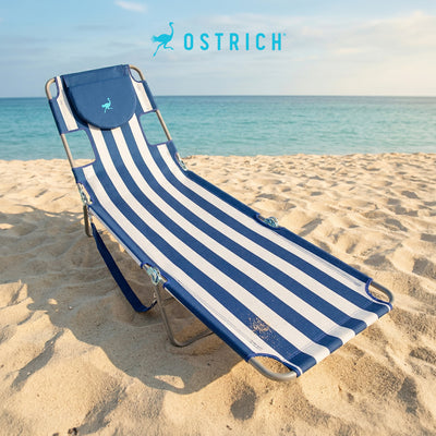 Ostrich Chaise Lounge, Facedown Beach Camping Pool Tanning Chair, Stripe (Used) - VMInnovations