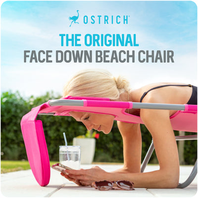 Ostrich Chaise Lounge Folding Sunbathing Poolside Beach Chair, Pink (For Parts) - VMInnovations