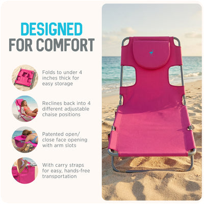 Ostrich Chaise Lounge Folding Sunbathing Poolside Beach Chair, Pink (For Parts) - VMInnovations
