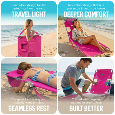 Ostrich Chaise Lounge Folding Sunbathing Poolside Beach Chair, Pink (For Parts) - VMInnovations