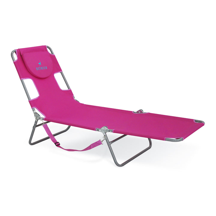 Ostrich Chaise Lounge, Portable Facedown Beach Camping Pool Tanning Chair, Pink