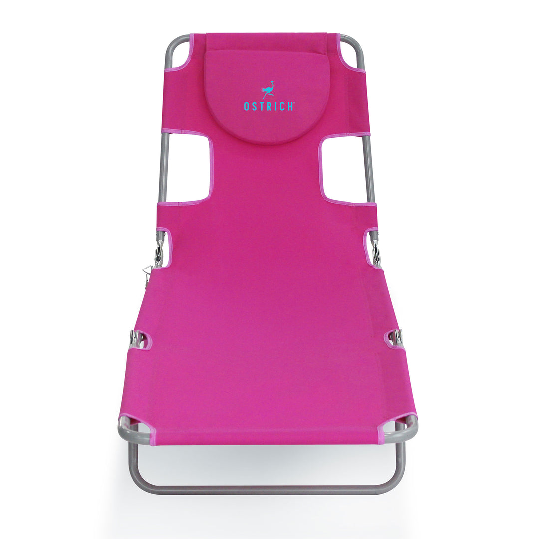 Ostrich Chaise Lounge, Facedown Beach Camping Pool Tanning Chair, Pink (Used)