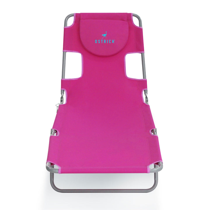 Ostrich Chaise Lounge, Facedown Beach Camping Pool Tanning Chair, Pink (Used)
