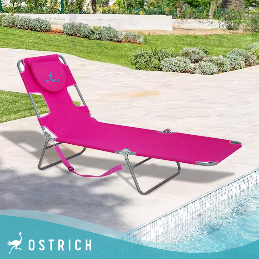 Ostrich Chaise Lounge, Facedown Beach Camping Pool Tanning Chair, Pink (Used)
