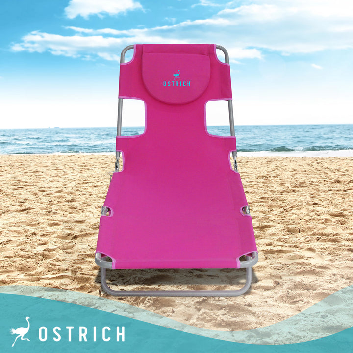 Ostrich Chaise Lounge, Facedown Beach Camping Pool Tanning Chair, Pink (Used)