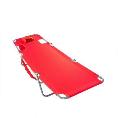 Ostrich Chaise Lounge Folding Sunbathing Poolside Beach Chair, Red (For Parts)