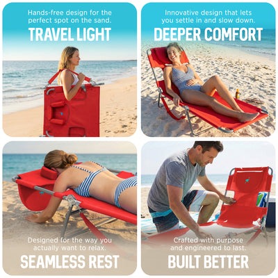 Ostrich Chaise Lounge Folding Sunbathing Poolside Beach Chair, Red (For Parts)