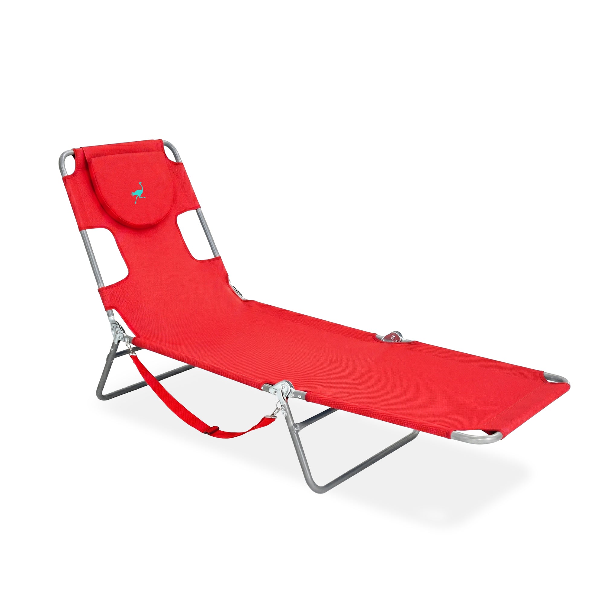 Ostrich Chaise Lounge Folding Sunbathing Poolside Beach Chair, Red (For Parts)