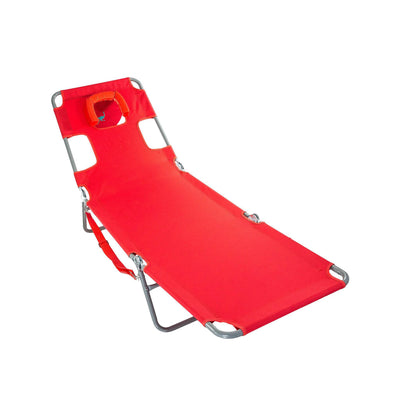 Ostrich Chaise Lounge, Portable Facedown Beach Camping Pool Tanning Chair, Red