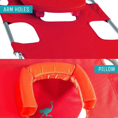 Ostrich Chaise Lounge, Facedown Beach Camping Pool Tanning Chair, Red (Open Box) - VMInnovations