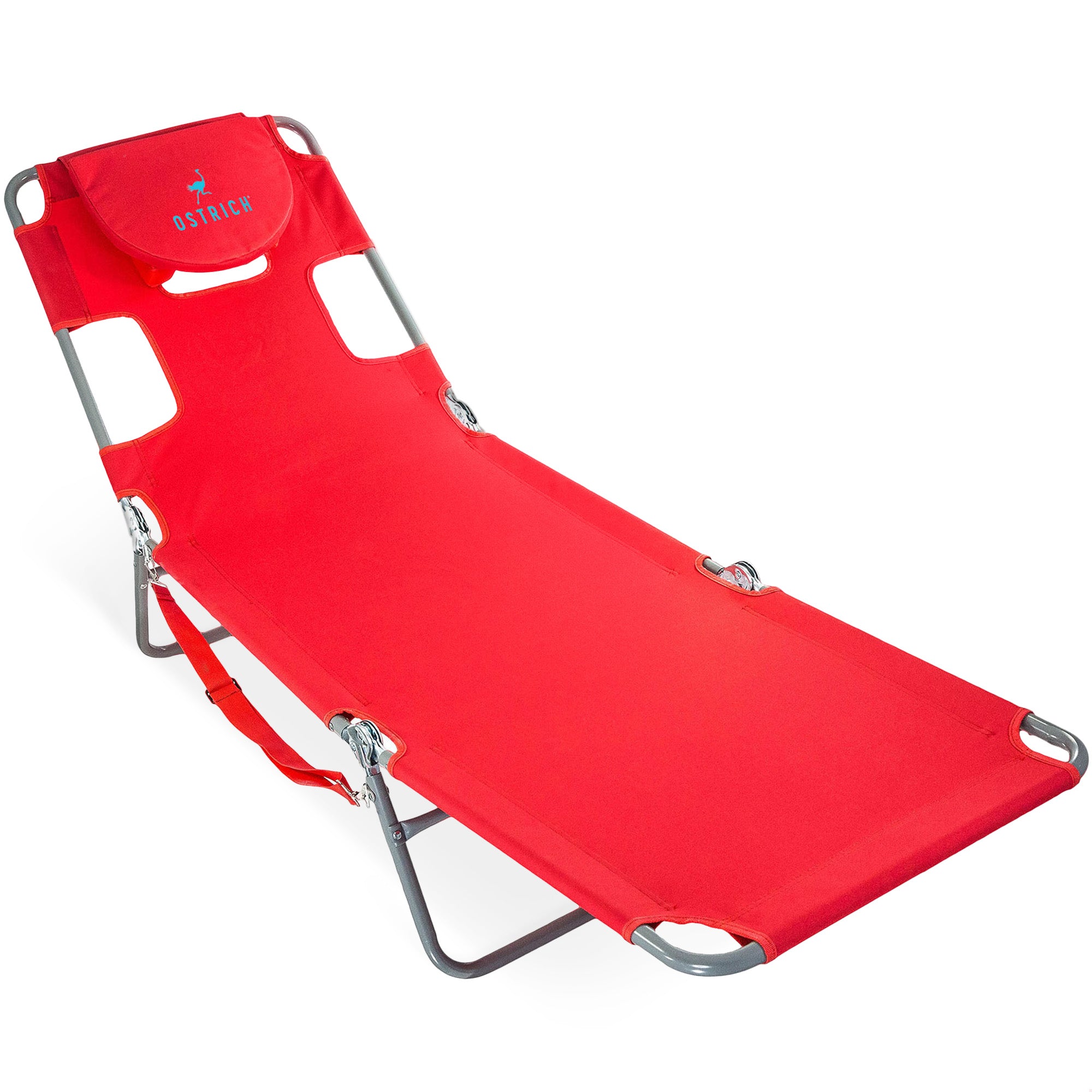 Ostrich Chaise Lounge, Facedown Beach Camping Pool Tanning Chair, Red (Used) - VMInnovations
