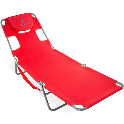 Ostrich Chaise Lounge, Facedown Beach Camping Pool Tanning Chair, Red (Used) - VMInnovations