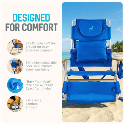 Ostrich Deluxe Padded 3-N-1 Outdoor Lounge Reclining Beach Chair, Blue (Damaged)