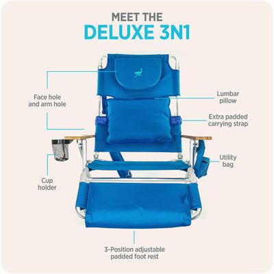 Ostrich Deluxe Padded Outdoor Lounge Reclining Beach Chair, Blue (For Parts)