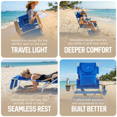 Ostrich Deluxe Padded 3-N-1 Outdoor Lounge Reclining Beach Chair, Blue (Damaged)