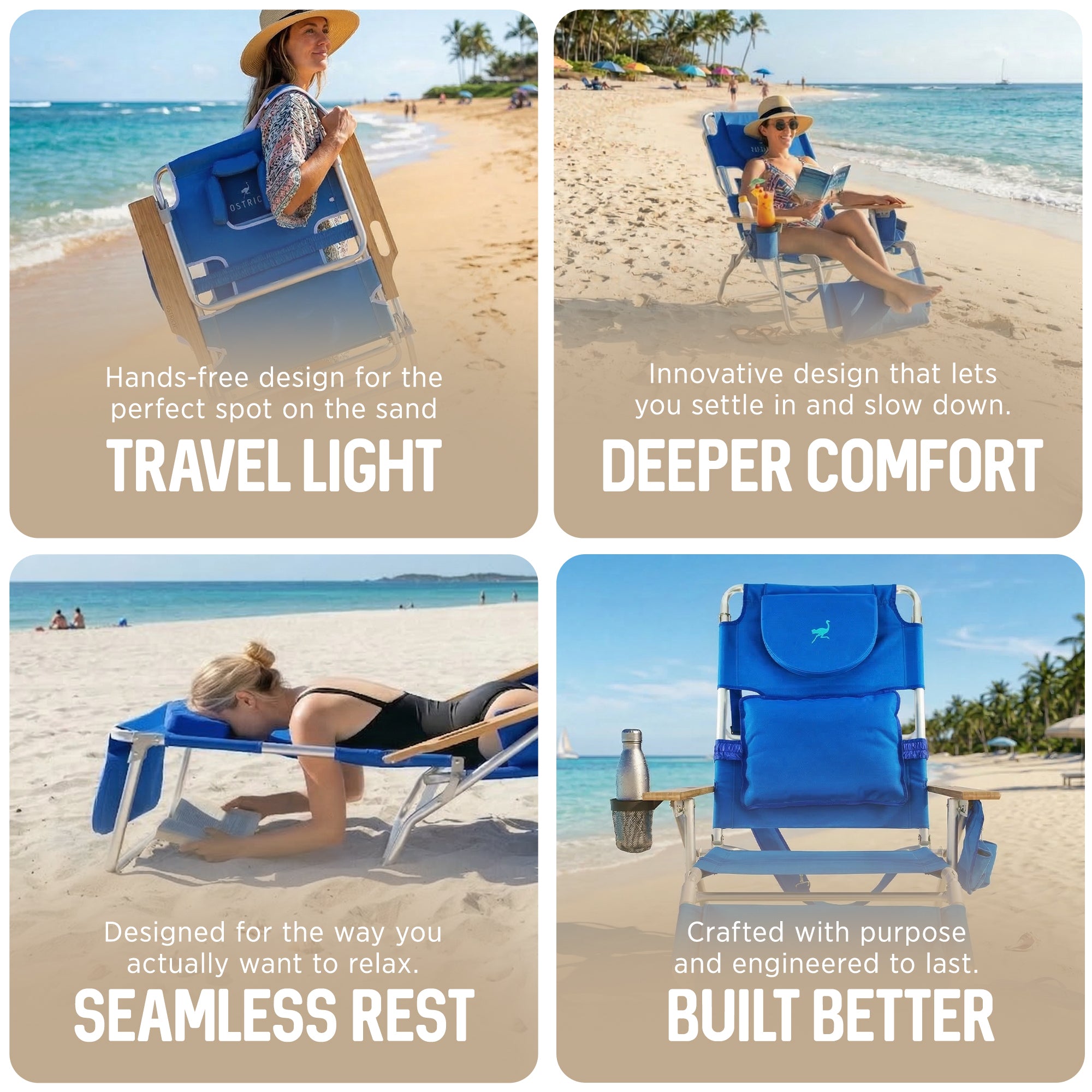 Ostrich Deluxe Padded Outdoor Lounge Reclining Beach Chair, Blue (For Parts)