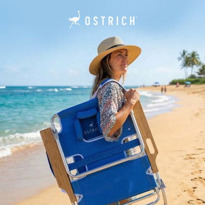Ostrich Deluxe Padded 3-N-1 Outdoor Lounge Reclining Beach Chair, Blue (Damaged)
