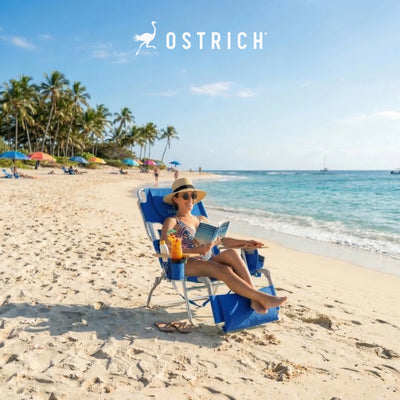 Ostrich Deluxe Padded 3-N-1 Outdoor Lounge Reclining Beach Chair, Blue (Damaged)