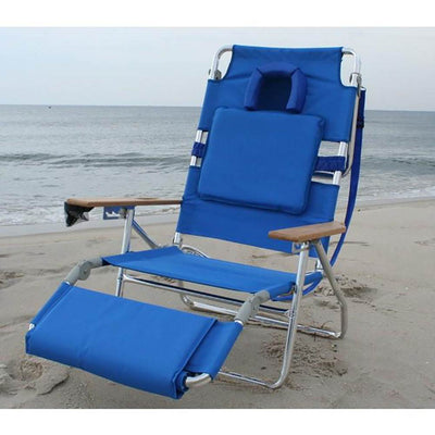 Ostrich Deluxe 3N1 Lightweight Outdoor Lawn Beach Lounge Chair w/Footrest, Blue