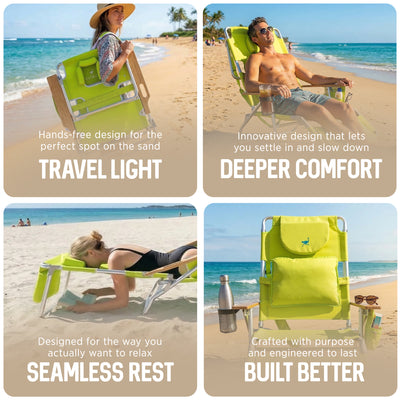 Ostrich Padded 3-N-1 Outdoor Lounge Reclining Beach Chair, Lime Green (Used)