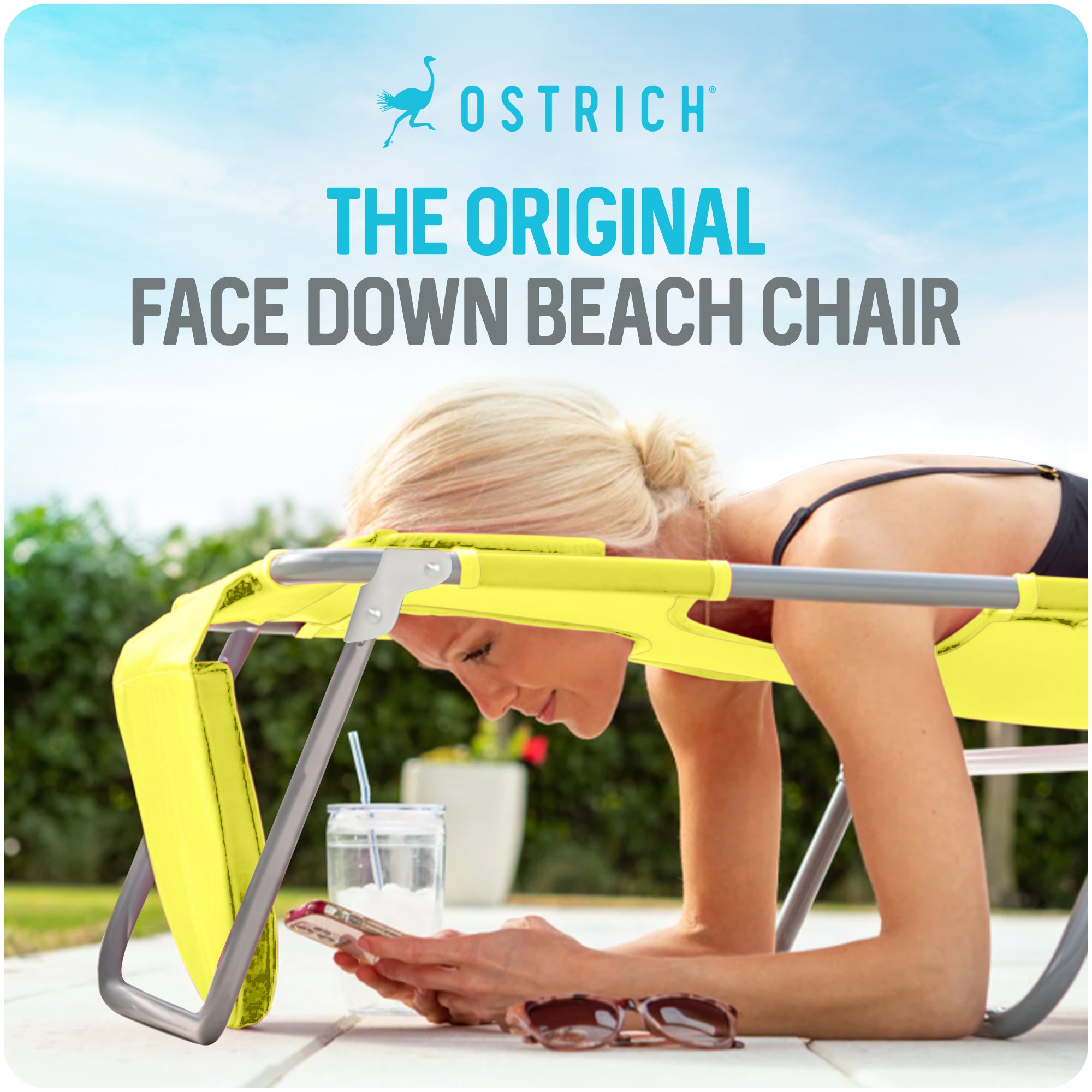Ostrich Padded 3-N-1 Outdoor Lounge Reclining Beach Chair, Lime Green (Used)