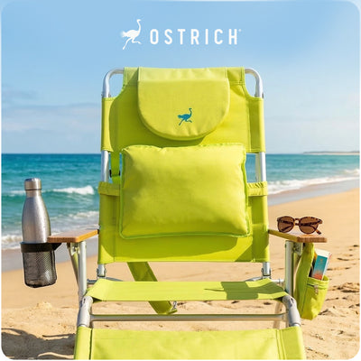 Ostrich Padded 3-N-1 Outdoor Lounge Reclining Beach Chair, Lime Green (Used)