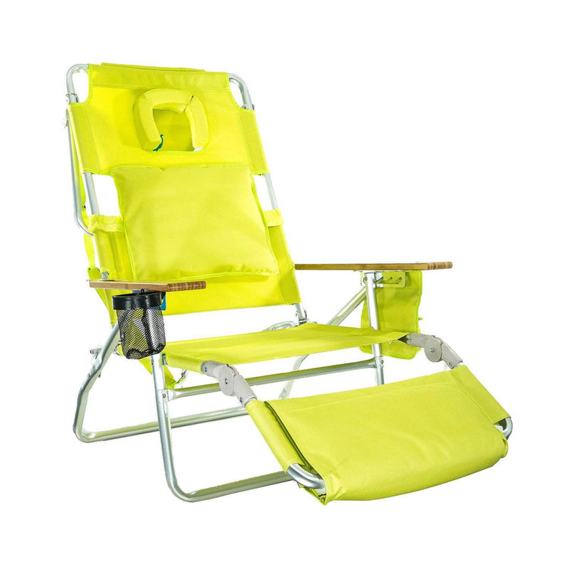 Ostrich Deluxe 3N1 Outdoor Lawn Beach Lounge Chair with Footrest, Lime Green
