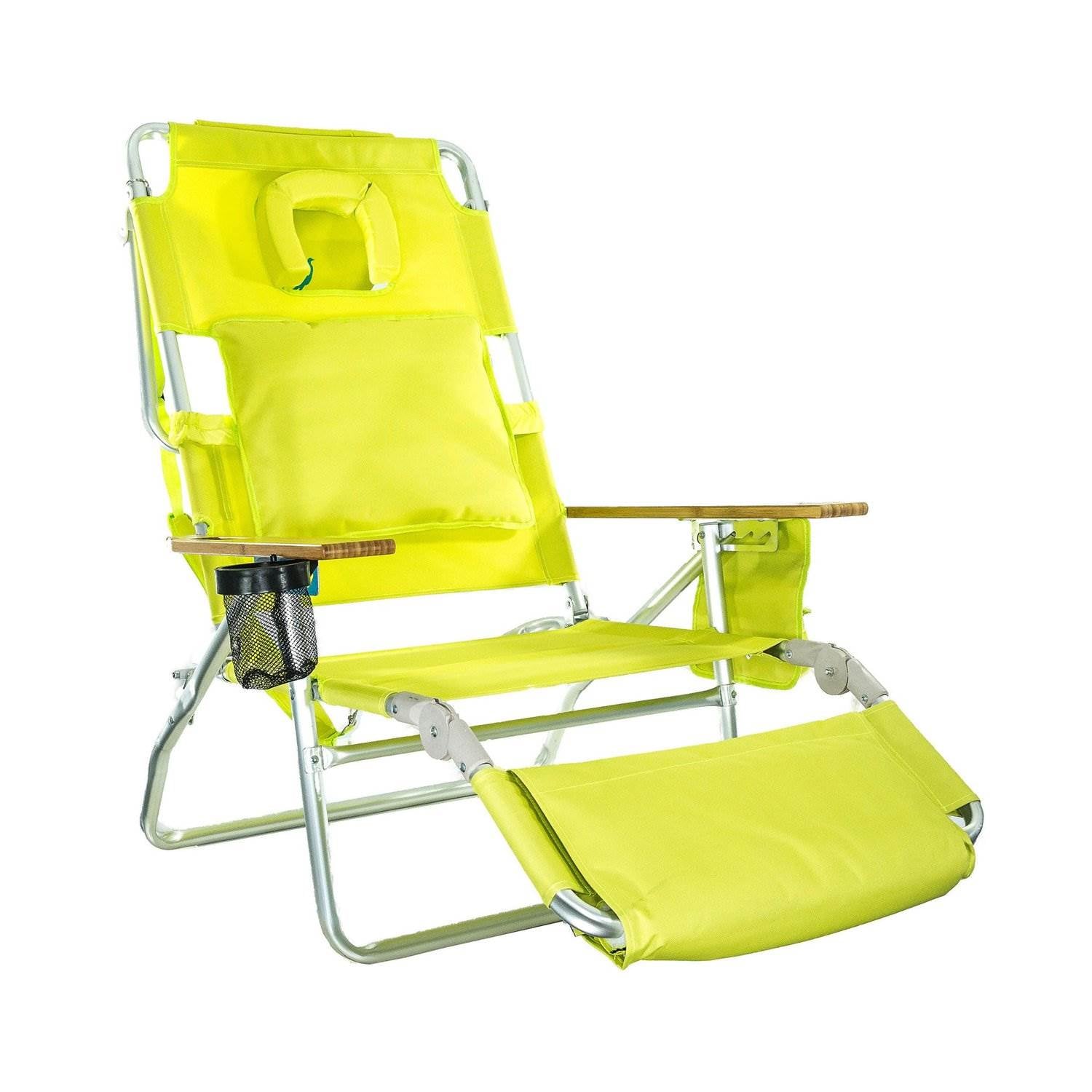 Ostrich Deluxe Padded 3-N-1 Outdoor Lounge Reclining Beach Chair, Lime Green (2 Pack) - VMInnovations