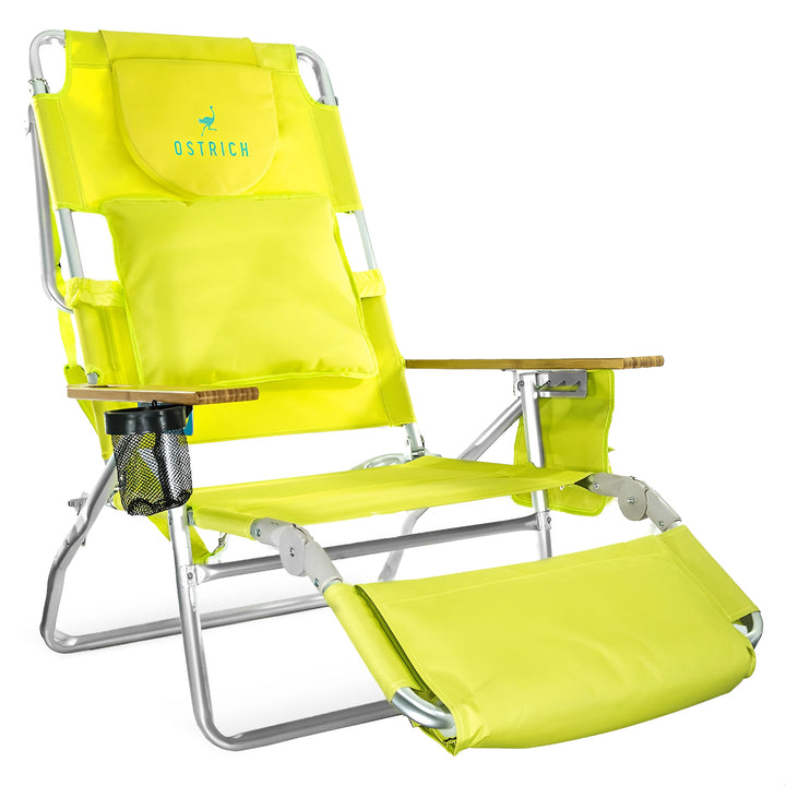 Ostrich Deluxe 3N1 Outdoor Beach Lounge Chair w/ Footrest, Lime Green (Open Box)