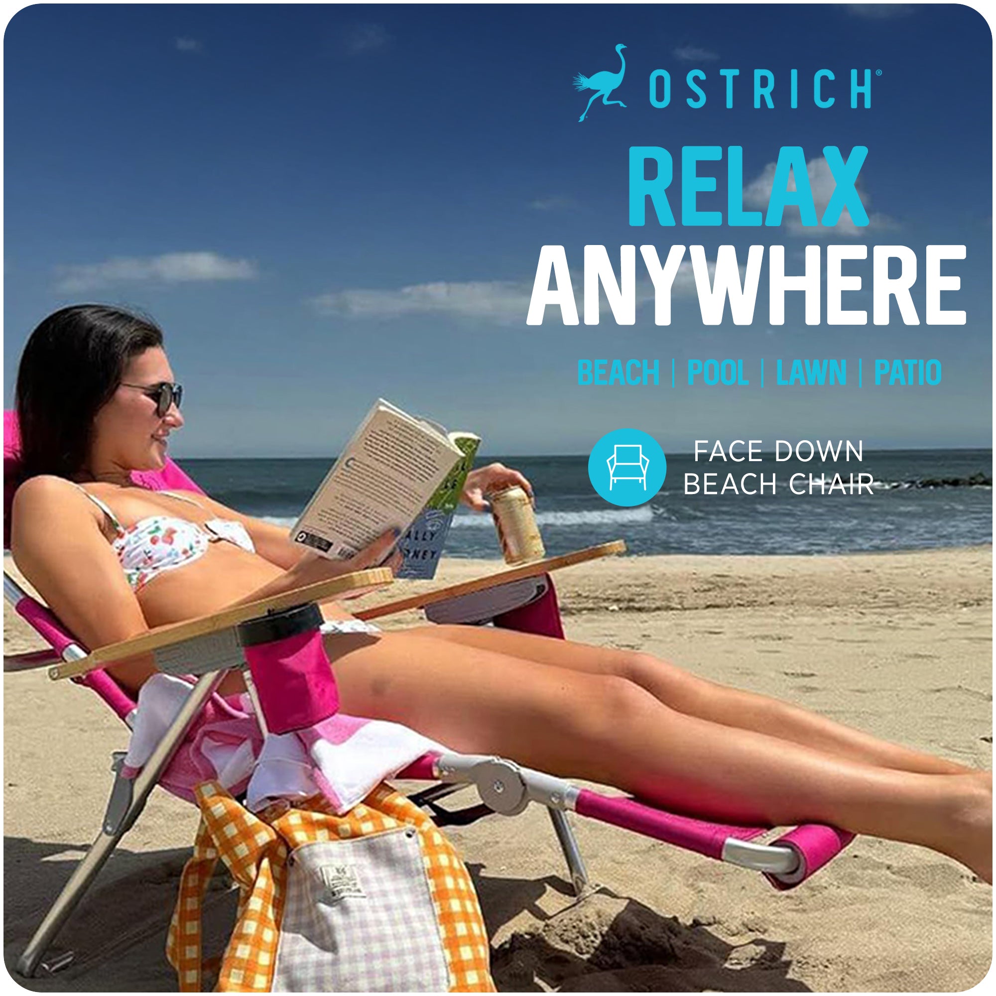 Ostrich Deluxe 3N1 Lightweight Outdoor Beach Lounge Chair w/Footrest(Open Box) - VMInnovations