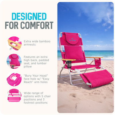 Ostrich Deluxe Padded 3-N-1 Outdoor Lounge Reclining Beach Chair, Pink (Used)