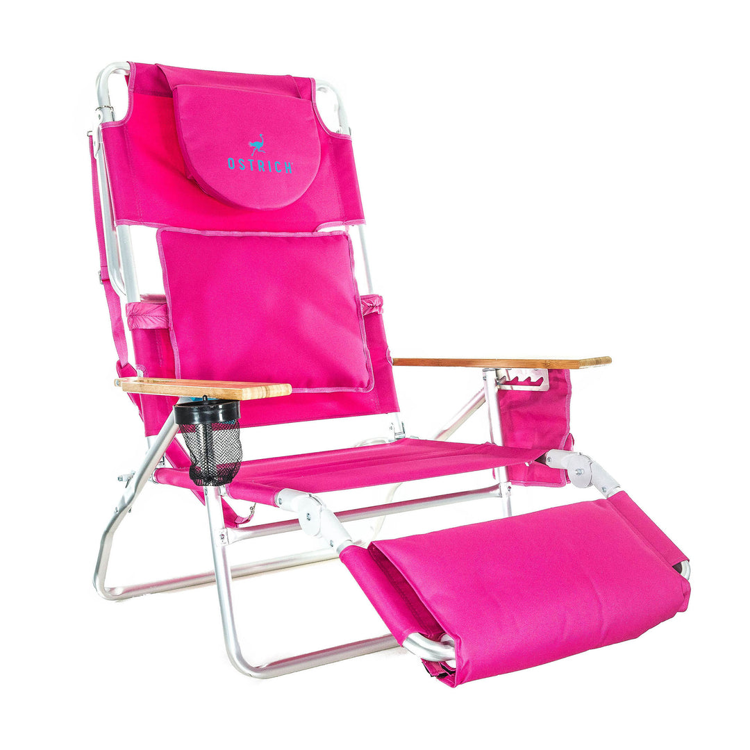 Ostrich Deluxe Padded 3-N-1 Outdoor Lounge Reclining Beach Lake Chair, Pink (2 Pack)