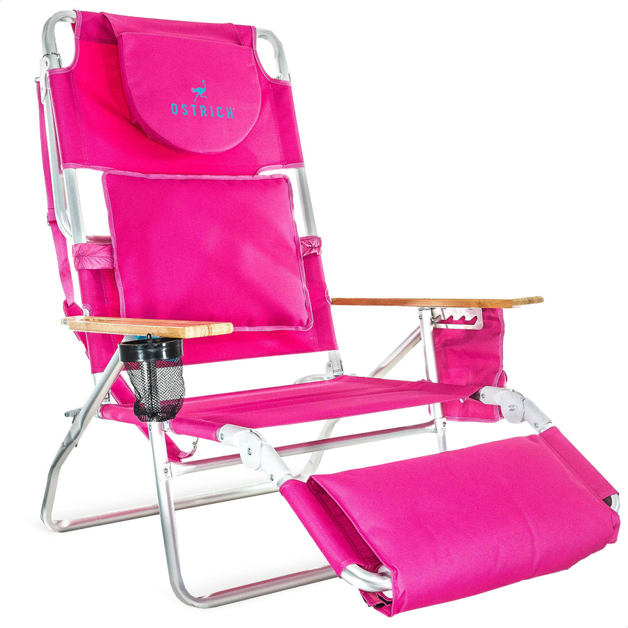Ostrich Deluxe 3N1 Lightweight Outdoor Lawn Beach Lounge Chair w/Footrest, Pink - VMInnovations