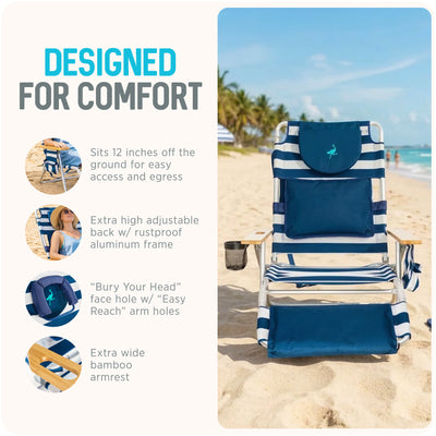 Ostrich Deluxe 3N1 Outdoor Lawn Beach Lounge Chair w/ Footrest, Stripe(Open Box) - VMInnovations